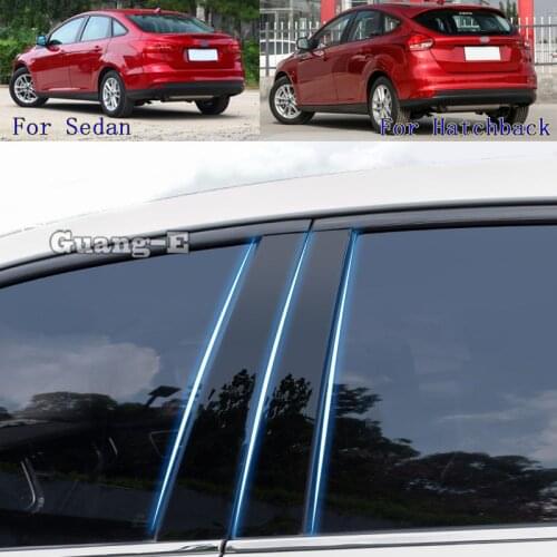 For Ford Focus Sedan Hatchback 2012-2018 Car PC Material Pillar Post Cover Door Trim Window Piano Black Molding Sticker Plate