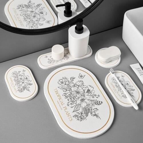Art Flower Bathroom Wash Tabletop Mat Absorbent Diatomite Soap Dishes Non Slip Soap Tray Coaster Insulation Cup Pad