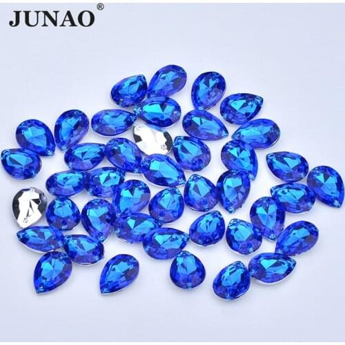 JUNAO 100pcs 18*25mm Dark Blue Pointback Drop Loose Crystal Rhinestones Sewing Acrylic Gems Diamond Stone for Needlework Crafts