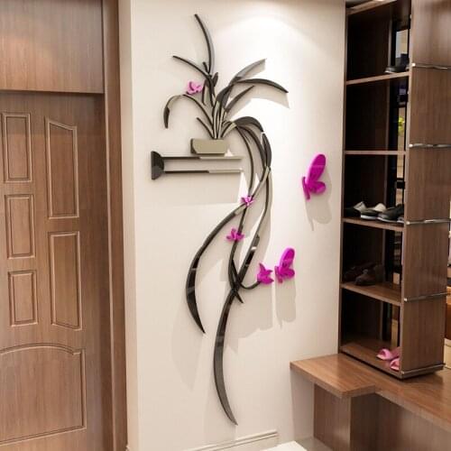 Chinese Style Flower 3d Wall Sticker Acrylic Living Room Porch Wall Decoration Art Adhesive Mural Poster Home Wall Decals