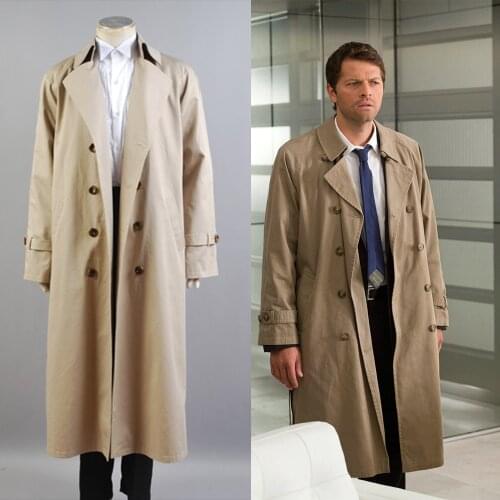 Supernatural Castiel Twill Cosplay Costume Long Trench Coat Only Adult Men Women Halloween Carnival Cosplay Costume