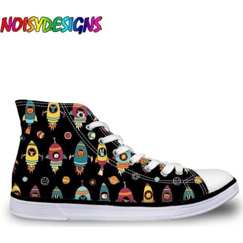 NOISYDESIGNS Vulcanize Shoes Astronaut Space Animals on Black Sneakers Tenis Feminino High Top Flat Shoes Women Zapatos Mujer