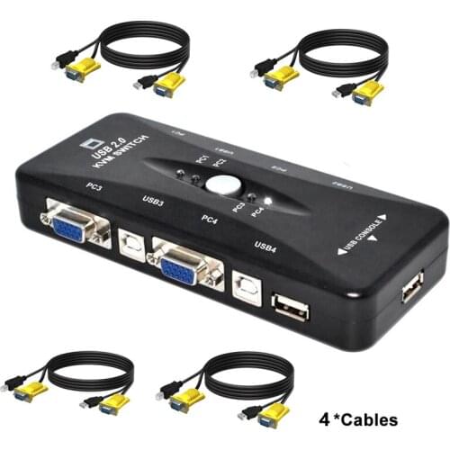 WLISTE 4 port kvm switch USB 2.0 VGA Splitter Printer Mouse Keyboard Pendrive Share Switcher 1920*1440 VGA Switch Box Adapter