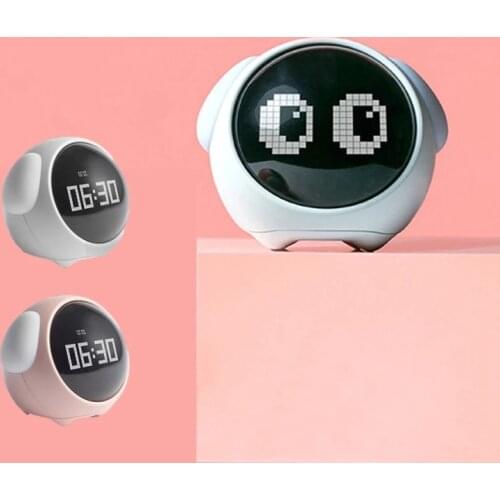 2021 New Cute Expression Alarm Clock Multi-functional Bedside Voice Control Night Light Snooze USB Chargeable Child Alarm Clock
