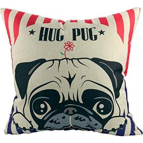 Lovely Hug Pug Dog Cotton Linen Throw Pillow Cover Sofa Couch Chair Bedroom Decorative Adorable Puppy Pet Dog Animal Decor Cushi