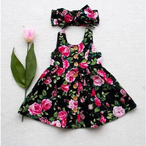 Cute Toddler Kids Baby Girls Princess Floral Sundress Summer Print Mni Dress+Headband 25PCS Clothes Size 6M-4T