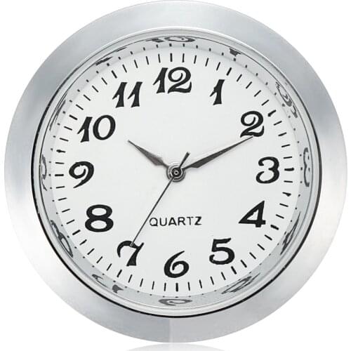 Mini Clock Quartz Movement Insert Round 40mm hole White Dial silver Tone Bezel Arabic numerals 45mm Watch Face 1.7 inches