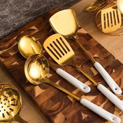 6/7PC Cookware Kitchenware Set Nordic Style Luxury Stainless Steel Ceramic Handle Cooking Utensils kitchen Tools Accessories
