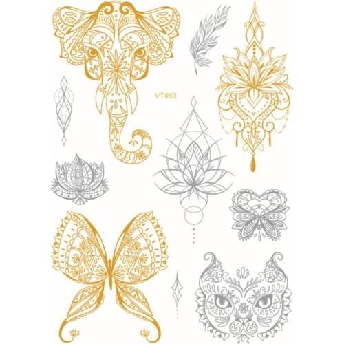 Temporary Tattoo Sticker Set Waterproof Bracelet Pattern Golden Metallic Transfer Tattoo Sticker for Body Art Decal