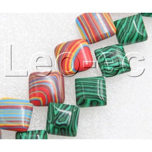 14X14mm square green red malachite Beads Strand ForJewelry Making 15" V1254