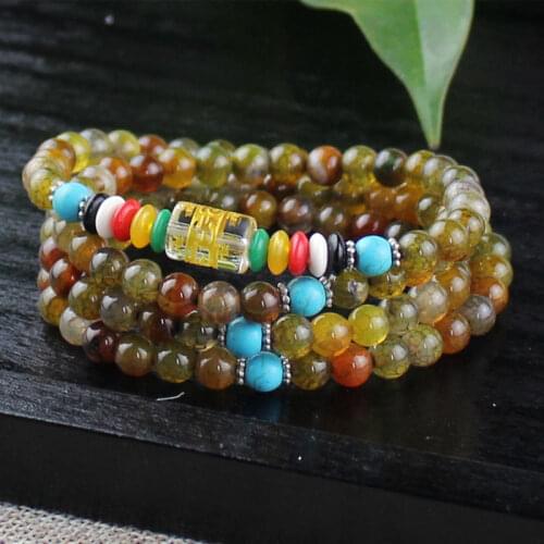 Natural Crystal Dragon Scale Stone Pattern Agate 108 Beads Necklace Men And Women Jewelry