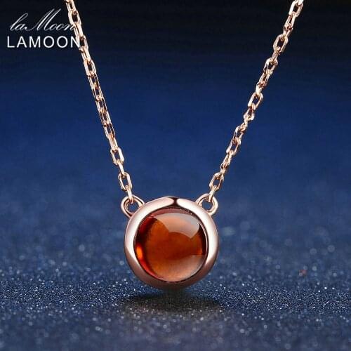 LAMOON 6mm 1.2ct 100% Natural Round Orange Red Garnet 925 Sterling Silver Jewelry Chain Pendant Necklace S925 LMNI026