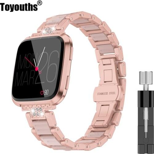 Stainless Steel Watch Strap For Fitbit Versa Band Crystal Bracelet Replacement Metal Wristbands Accessories For Fitbit Versa