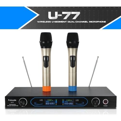 FULUODE Handheld Wireless Microphone UHF High Fidelity Professional One Drag Two KTV Family Karaok Microphone Stage Conference