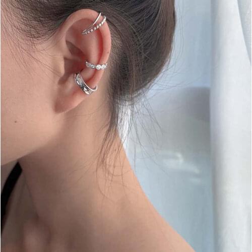 New 3Pcs/Set S925 Korean Design Zircon Geometric Earrings Female Double Twist Without Pierced War Clip Ear Cuff