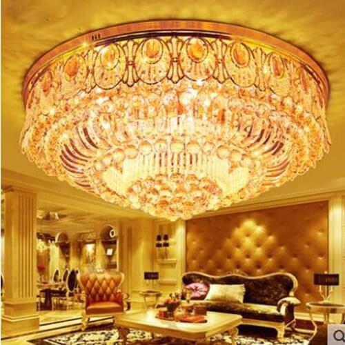 Modern minimalist golden LED circular living room crystal lamp creative lamps atmospheric luxury hall ceiling lighting fixture