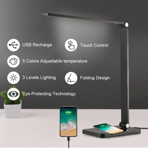 Led Desk Lamps USB Eye-Protection Wireless Charger Table Lamp 5 Dimable Level Touch Night Light For Bedroom Bedside Reading lamp