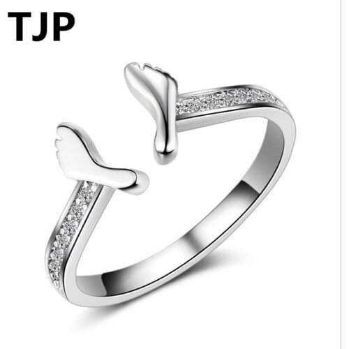 TJP Unique Foot Design Women Finger Ring Jewelry Open Size Fashion 925 Sterling Silver Rings For Lady Girl Party Accessories Hot