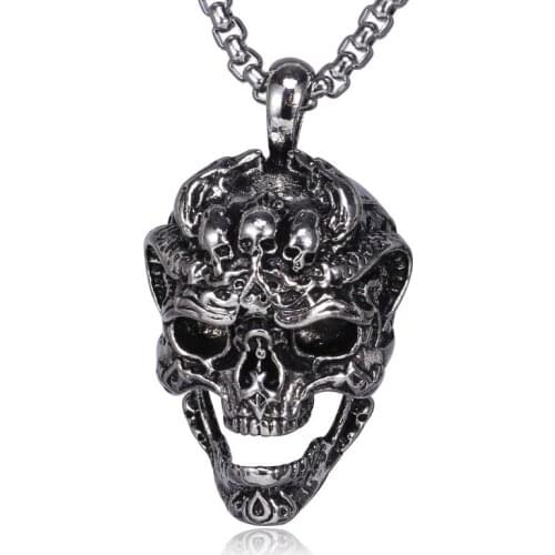 Vintage 316L Stainless Steel Dragon Head Skull Necklace Pendant Motorcycle Party Steampunk Necklace Men Jewelry Accessories