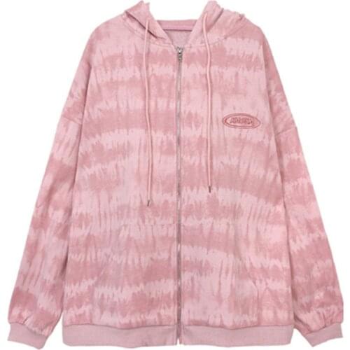 2021 New Womens Hooded Loose Tie Dye Female Jackets Casual Oversize Long Sleeve Spring Autumn Trendy Lady Coats Outerwear