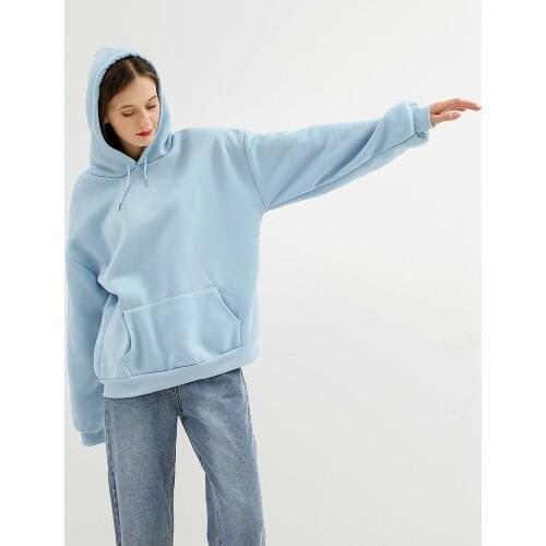 Women Solid Color Oversize Hoodie 2020 Harajuku Plus Velvet Winter Basic Sweatshirt Casual Long Sleeve Thicken Hooded Tops Hoody