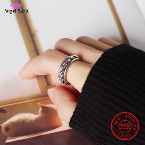 925 Sterling Silver Open Ring Vintage Rings HeavyThree-layer Twist Weaving Retro Ring for Women Punk Street Shoot Ring