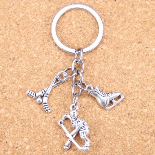 20pcs DIY Keychain hockey player sporter ice skates shoes and hockey club Pendants Men Jewelry Car Key Chain Souvenir For Gift