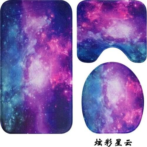 3PCS Galaxy Space Lid Toilet Seat Cover Pedestal Rug Bathroom Bath Mat for Living Room Household Toilet Bowl Mat Set assento