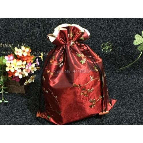 50pcs High Quality Embroidery Flower Shoes Bag Travel Portable Satin Fabric Storage Bags Drawstring Bra Underwear Pouch