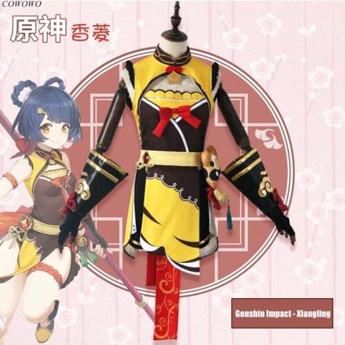 Anime! Genshin Impact Liyue Harbor Xiangling Game Suit Lovely Uniform Cosplay Costume Halloween Carnival Party Outfit 2020 NEW