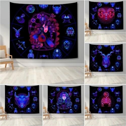 Astrological Horoscope Wall Tapestry Psychedelic Style Zodiac Tapestry Wall Hanging Tapestry Blanket Bedroom Background Cloth