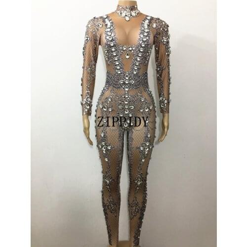 Sparkly Big Crystals Jumpsuit Bling Blings Glasses Stones Bodysuit Performance Party Celebrate luxurious Shining Costume