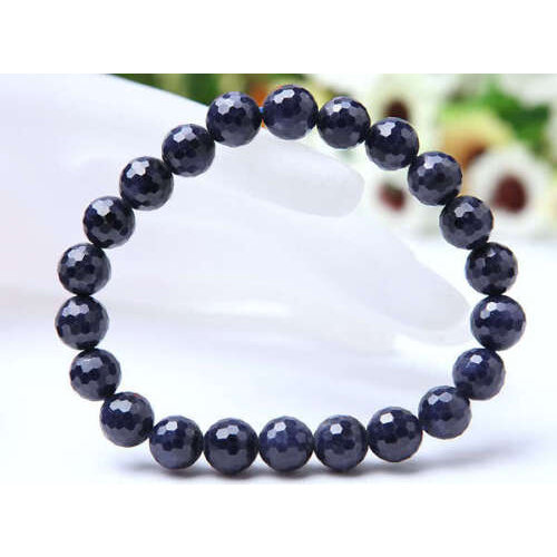 Natural Blue Sapphire Gemstone Bracelet Women Man Stretch Crystal Cut Faceted Round Beads Bracelet 7mm 8mm 9mm 10mm AAAAA