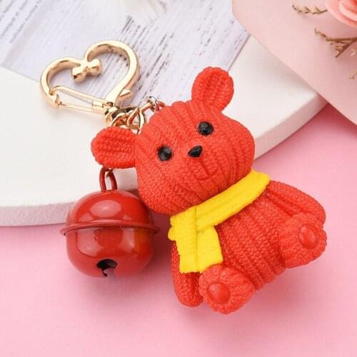 Hot Resin Scarf Bear Keychain Women New Cute Doll Bag Pendant Keychains Charm Love Heart Button Keyring Couple Gift Jewelry