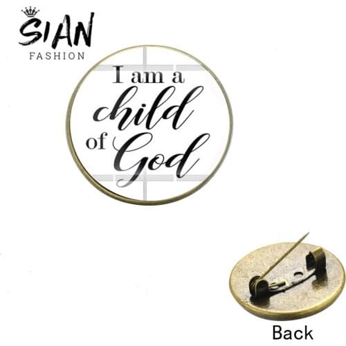SIAN I Am Child of God Letter Art Pins Fashion Personality Symbol Handmade Round Glass Brooches Backpack Bag Accessories Badges