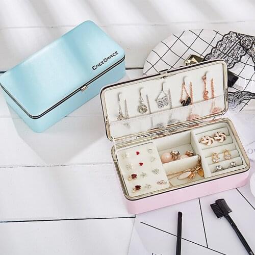 Casegrace Princess Leather Jewelry Box Delicate Lipstick Holder Earrings Rings Storage Bin Glossy PU Jewel Case Makeup Organizer