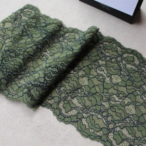 Army green stretch thick lace fabric, lengthened skirt hem, chest-wrapped lace accessories, width 18cm