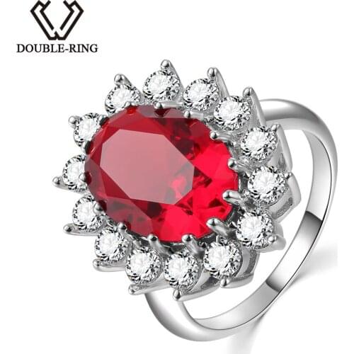 DOUBLE-R Princess Diana William 7.02ct Created Ruby Gemstone Engagement 925 Sterling Silver Rings Embroidery