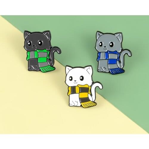 Enamel Pin Different Colored Cats Wear A Scarf Brooch Backpack Clothes Metal Badge Lapel Pins Cartoon Jewelry Gift For Kids