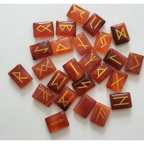 2019 Hot 25pcs Natural red Onyx Stone Viking Runes Amulet Set Reiki Healing Crystals Divination Tumbled Stone bead