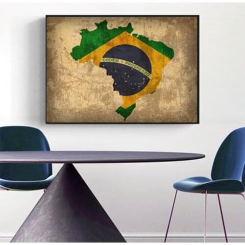 Country Flag Maps Poster Country Flag Map of Brazil Canvas Print Home Decor Wall Art Decor No Frame
