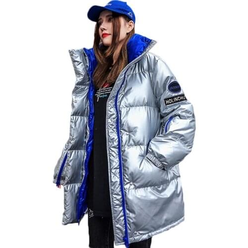 Bright Down Cotton Coat Winter Down Cotton Jacket Coat Womens Thicken Warm Down Parka Coats Female Hooded Cotton-padded Overcoat