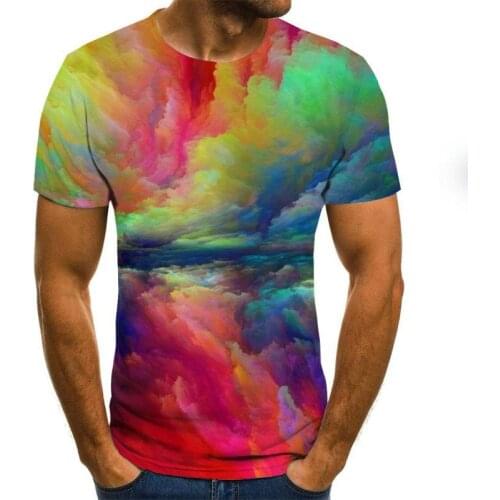 Summer new 3D printing mens T-shirt casual short-sleeved O-neck mens T-shirt fashion splash ink printing 3D T-shirt top