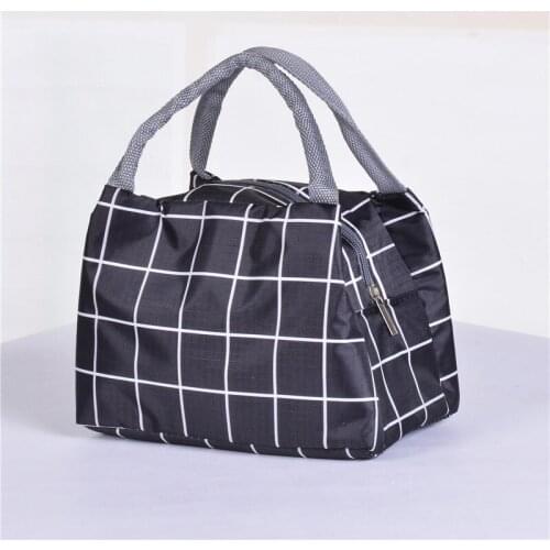 Fashion Lattice Lunch Bag Large-Capacity Waterproof Polyester Fabric Tote Box Portable Women Kids Men Insulation Hand Pack