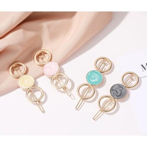 Fashion Hairpin Colorful Hair Clips For Women Girls Elegant Geometric Round Barrette Hair Accessories Hairwear Wholesale