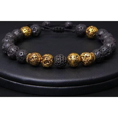 Fashion Lava Stone Beads Braided Bracelets For Men Keep Fit Inlaid Ball Charm Essential Oil Diffuser Energy Meditation Bracelet