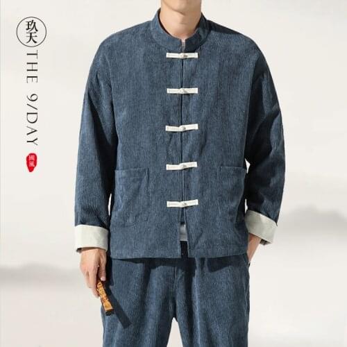 Male corduroy tangzhuang overcoat loose big yards Chinese tunic suit antique plate buckles suit Chinese style jacket