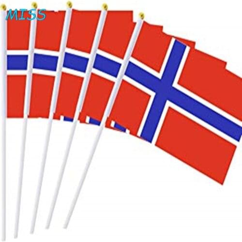 Hand Wave Nationa flags with Pole 14*21CM Norway South Africa Jamaica Scotland New Zealand Cameroon Thailand Chile 5/10/20PCS