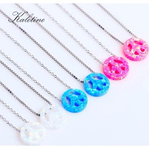 Genuine 925 Sterling Silver Peace Necklace Peaceful Opal Charm Opal Three Color For Woman Pendants Necklaces KLTN020