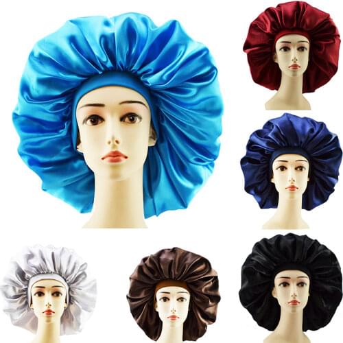 New Fashion Big Size Satin Silk Bonnet Sleep Night Cap Head Cover Bonnet Hat For Curly Springy Hair